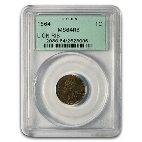 1864 Indian Head Cent MS-64 PCGS (Red/Brown, L on Ribbon)