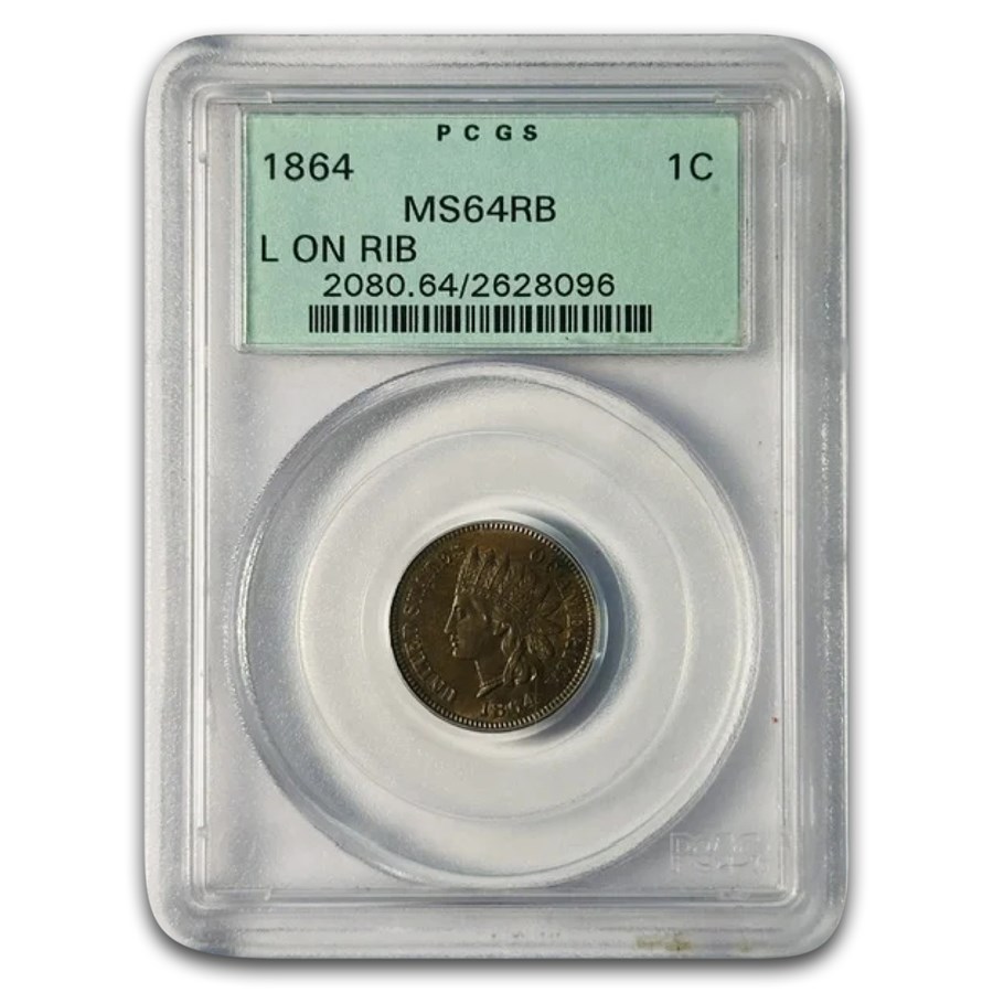 1864 Indian Head Cent MS-64 PCGS (Red/Brown, L on Ribbon)