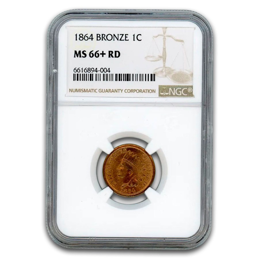 1864 Indian Head Cent MS-66+ NGC (Red, Bronze)