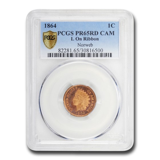 1864 Indian Head Cent PR-65 Cameo PCGS (Red, L on Ribbon)