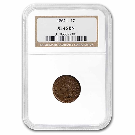1864-L Indian Head Cent XF-45 NGC (L on Ribbon)