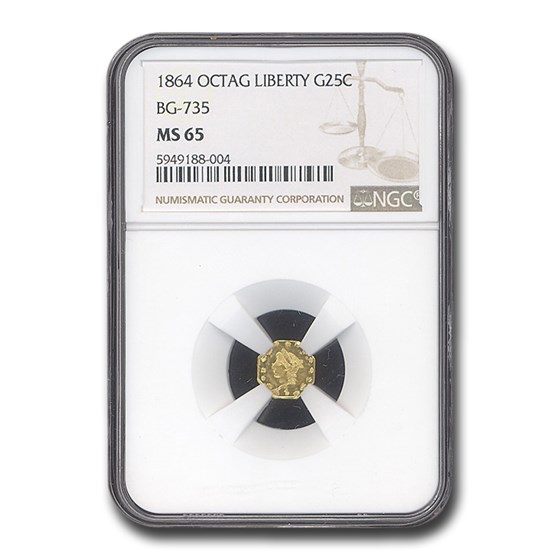 1864 Liberty Octagonal 25 Cent Gold MS-65 NGC (BG-735)