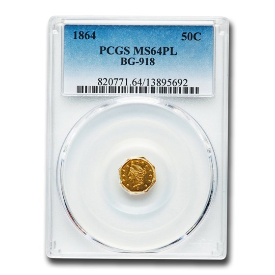 1864 Liberty Octagonal 50 Cent Gold MS-64 PCGS (BG-918 PL) 1864 Liberty Octagonal 50 Cent Gold MS-64 PCGS (BG-918 PL)