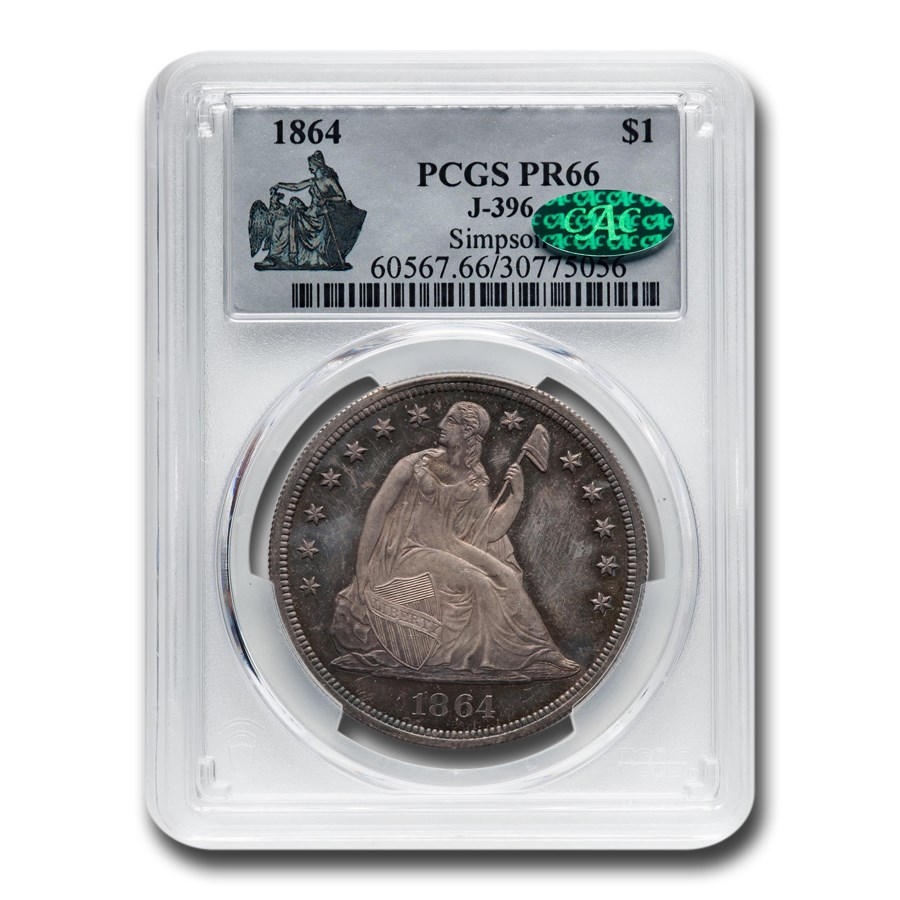 1864 Liberty Seated Dollar Pattern PR-66 PCGS CAC (J-396)