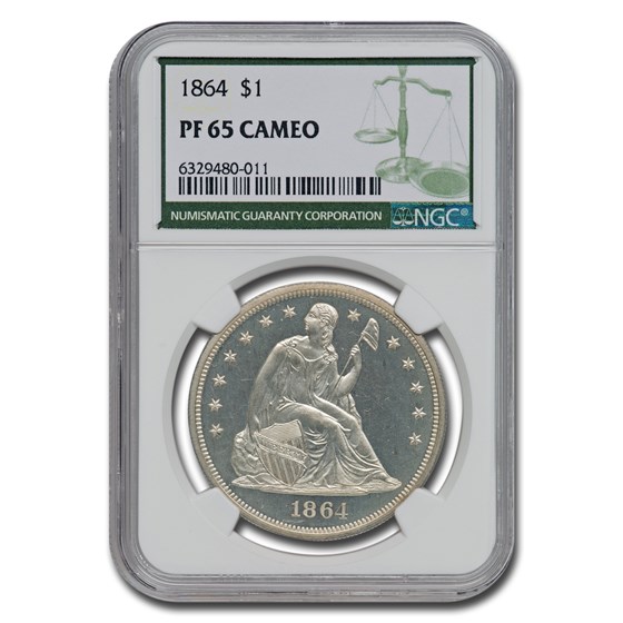 1864 Liberty Seated Dollar PF-65 Cameo NGC (Green Label)