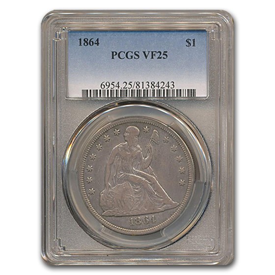 1864 Liberty Seated Dollar VF-25 PCGS 1864 Liberty Seated Dollar VF-25 PCGS