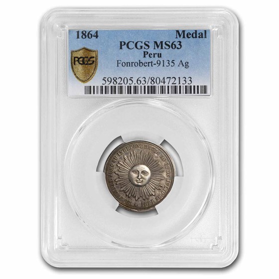 1864 Peru Silver Proclamation Medal MS-63 PCGS