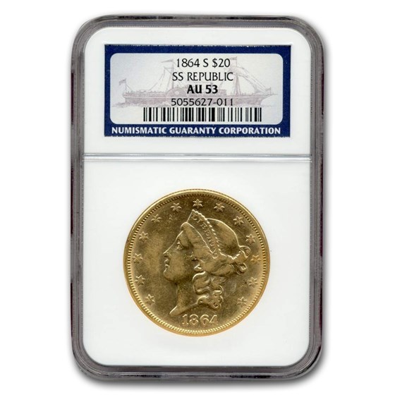 1864-S $20 Liberty Gold Double Eagle AU-53 NGC (SS Republic) 1864-S $20 Liberty Gold Double Eagle AU-53 NGC (SS Republic)