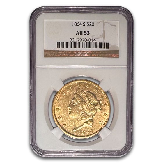 1864-S $20 Liberty Gold Double Eagle AU-53 NGC