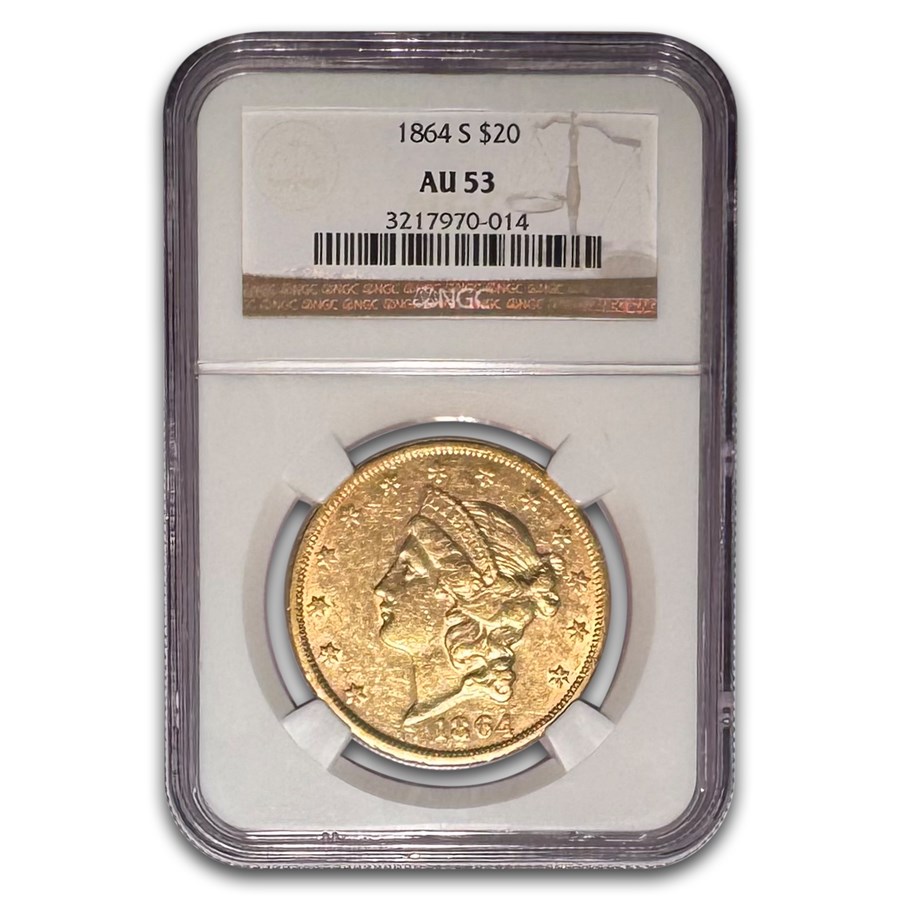 1864-S $20 Liberty Gold Double Eagle AU-53 NGC