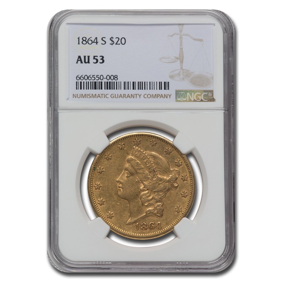 1864-S $20 Liberty Gold Double Eagle AU-53 NGC