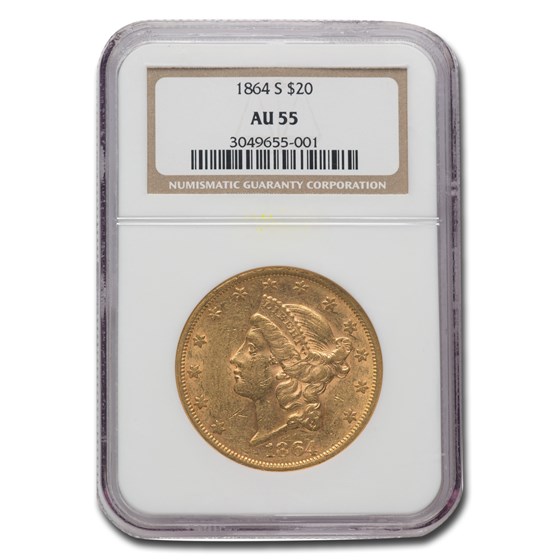 1864-S $20 Liberty Gold Double Eagle AU-55 NGC 1864-S $20 Liberty Gold Double Eagle AU-55 NGC
