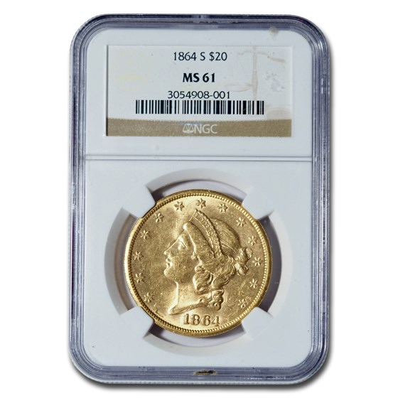 1864-S $20 Liberty Gold Double Eagle MS-61 NGC 1864-S $20 Liberty Gold Double Eagle MS-61 NGC