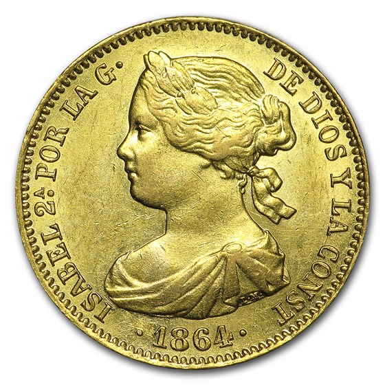 Buy 1864 Spain Gold 100 Reales Isabel II AU APMEX