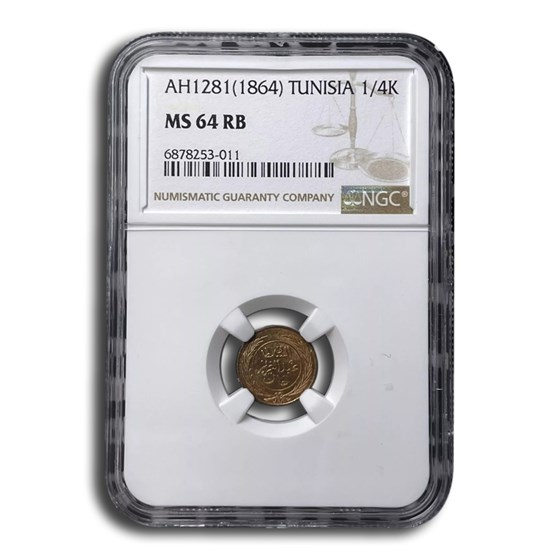 1864 Tunisia 1/4 Kharub MS-64 NGC (Red/Brown) 1864 Tunisia 1/4 Kharub MS-64 NGC (Red/Brown)