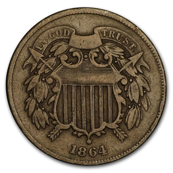 1864 Two Cent Piece Large Motto Fine 1864 Two Cent Piece Large Motto Fine