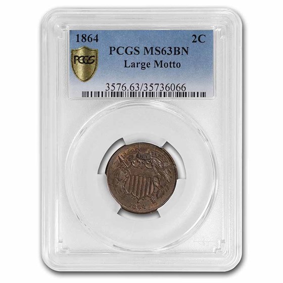 1864 Two Cent Piece Large Motto MS-63 PCGS (Brown)