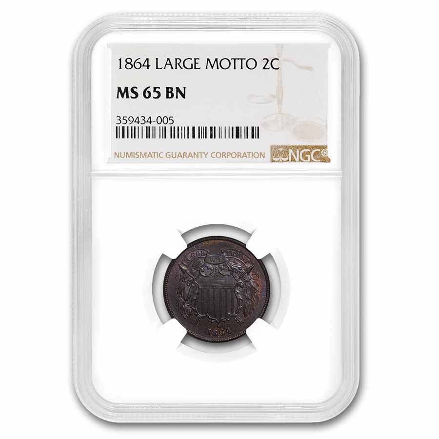 1864 Two Cent Piece Large Motto MS-65 NGC (Brown)