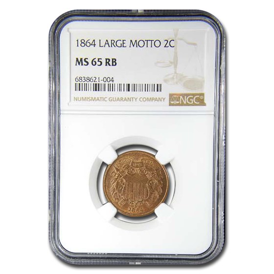 1864 Two Cent Piece Large Motto MS-65 NGC (Red/Brown) 1864 Two Cent Piece Large Motto MS-65 NGC (Red/Brown)
