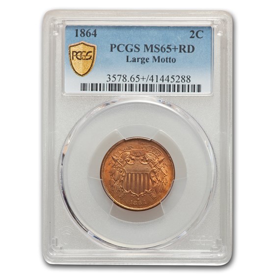 1864 Two Cent Piece Large Motto MS-65+ PCGS (Red) 1864 Two Cent Piece Large Motto MS-65+ PCGS (Red)