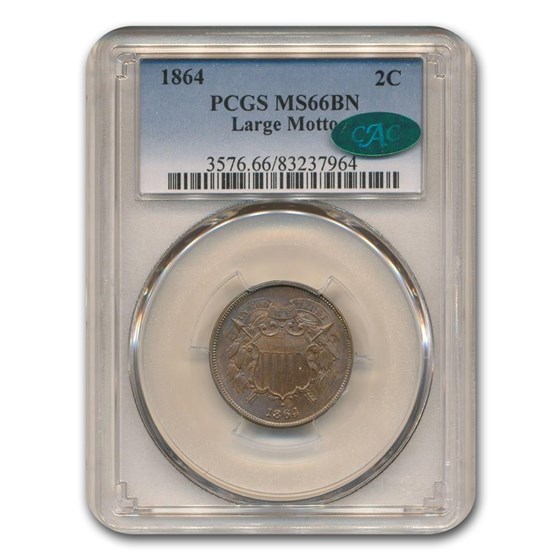 1864 Two Cent Piece Large Motto MS-66 PCGS CAC (Brown) 1864 Two Cent Piece Large Motto MS-66 PCGS CAC (Brown)