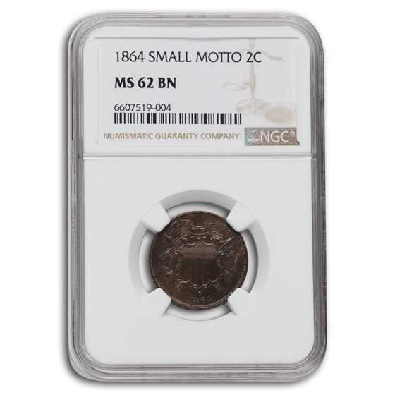 1864 Two Cent Piece MS-62 NGC (Brown, Small Motto) 1864 Two Cent Piece MS-62 NGC (Brown, Small Motto)