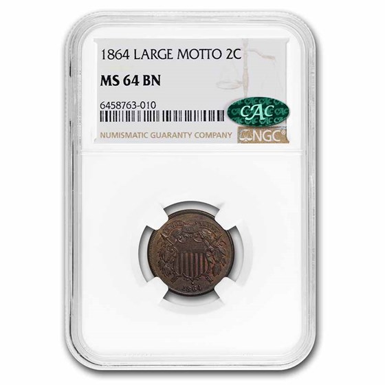 1864 Two Cent Piece MS-64 NGC CAC (Brown, Large Motto)