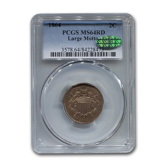 1864 Two Cent Piece MS-64 PCGS CAC (Red, Large Motto) 1864 Two Cent Piece MS-64 PCGS CAC (Red, Large Motto)