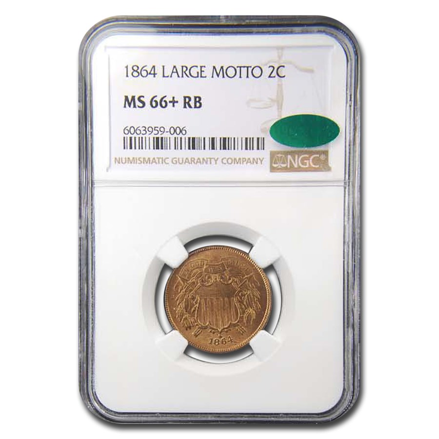 1864 Two Cent Piece MS-66+ NGC CAC (Red/Brown, Large Motto)