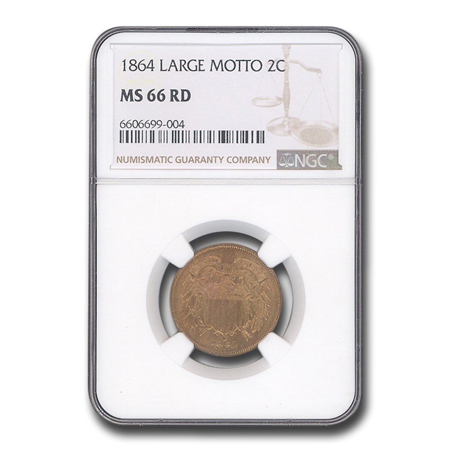 1864 Two Cent Piece MS-66 NGC (Red, Large Motto)