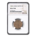 1864 Two Cent Piece MS-67 NGC (Red/Brown)