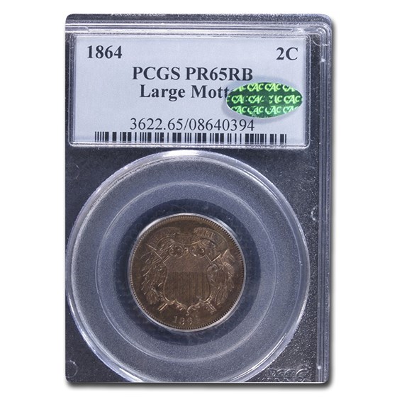 1864 Two Cent Piece PR-65 PCGS CAC (Red/Brown, Large Motto) 1864 Two Cent Piece PR-65 PCGS CAC (Red/Brown, Large Motto)