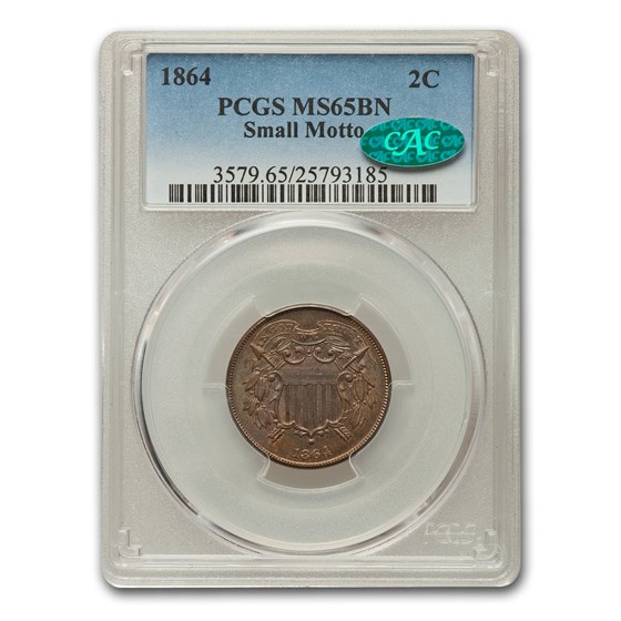1864 Two Cent Piece Small Motto MS-65 PCGS CAC (Brown) 1864 Two Cent Piece Small Motto MS-65 PCGS CAC (Brown)