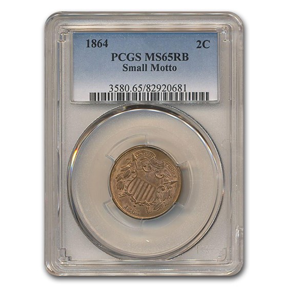 1864 Two Cent Piece Small Motto MS-65 PCGS (Red/Brown) 1864 Two Cent Piece Small Motto MS-65 PCGS (Red/Brown)