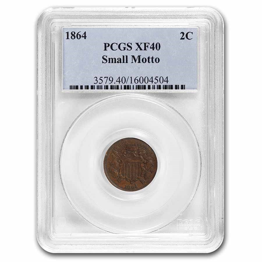 1864 Two Cent Piece Small Motto XF-40 PCGS (Brown)