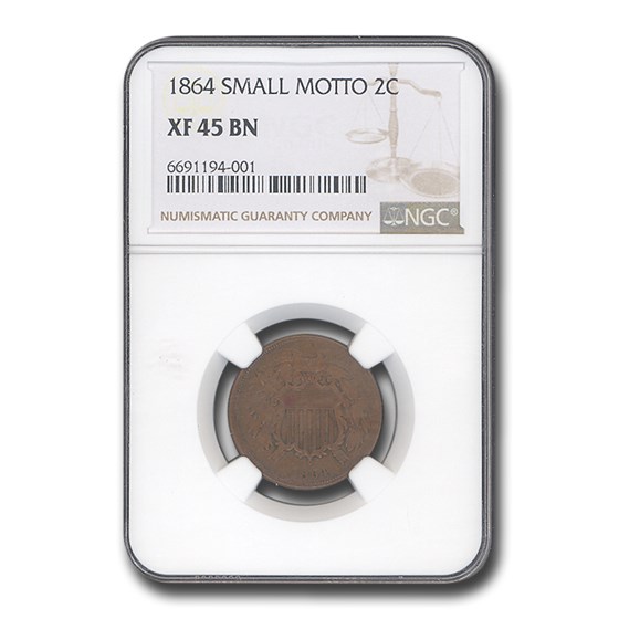1864 Two Cent Piece Small Motto XF-45 NGC (Brown) 1864 Two Cent Piece Small Motto XF-45 NGC (Brown)