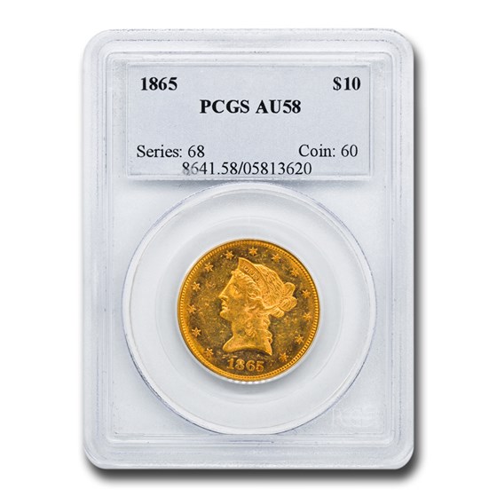 1865 $10 Liberty Gold Eagle AU-58 PCGS