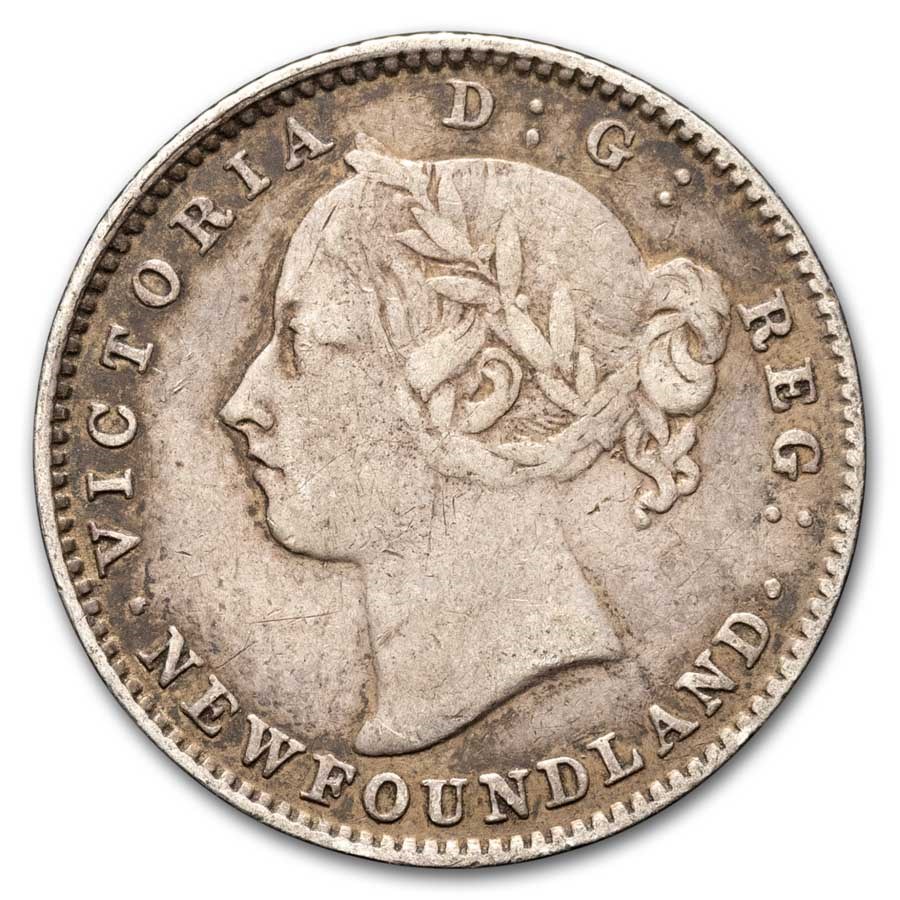 1865-1896 Newfoundland Silver 10 Cents Victoria Avg Circ