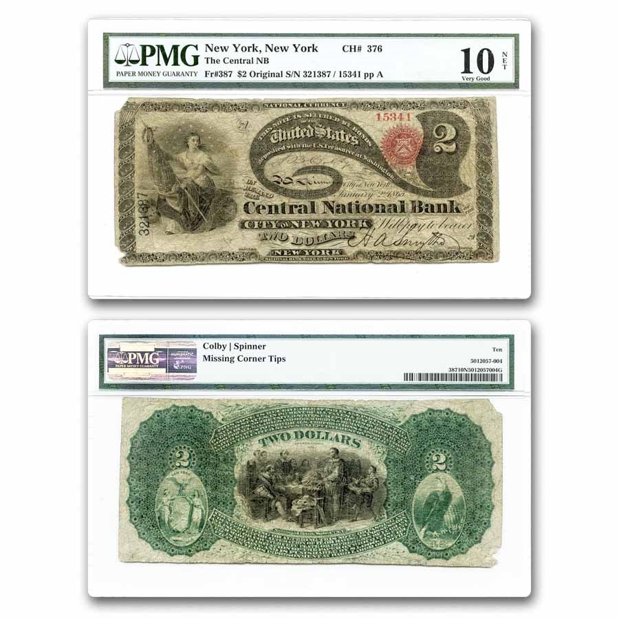 1865 $2.00 "Lazy Deuce" New York, NY VG-10 PMG (Fr#387)CH#376 NET