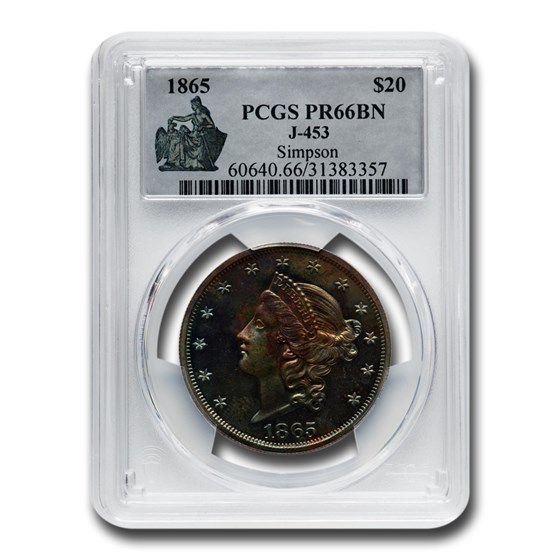 1865 $20 Liberty Double Eagle Pattern PR-66 PCGS (Brown, J-453)