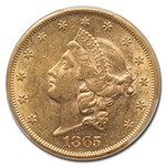 1865 $20 Liberty Gold Double Eagle AU-58 PCGS