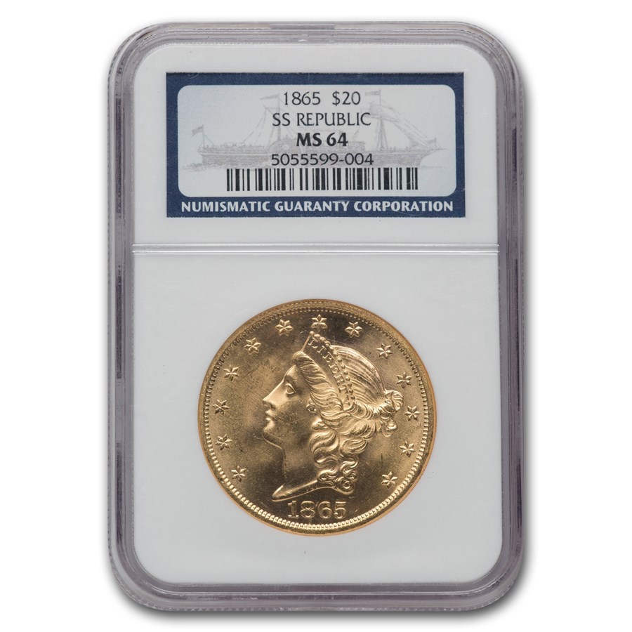 1865 $20 Liberty Gold Double Eagle MS-64 NGC (SS Republic)