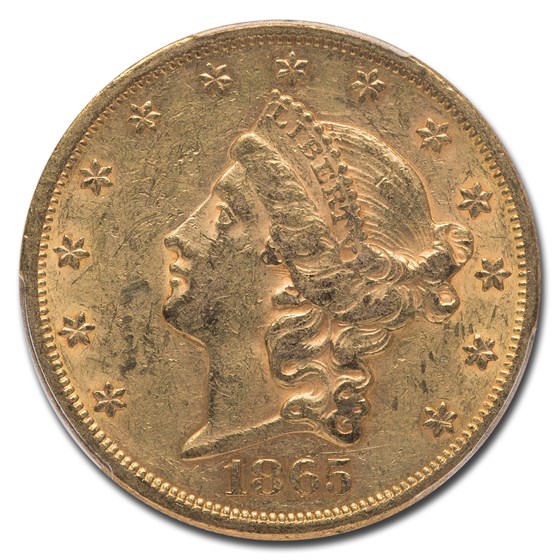 1865 $20 Liberty Gold Double Eagle AU-55 PCGS