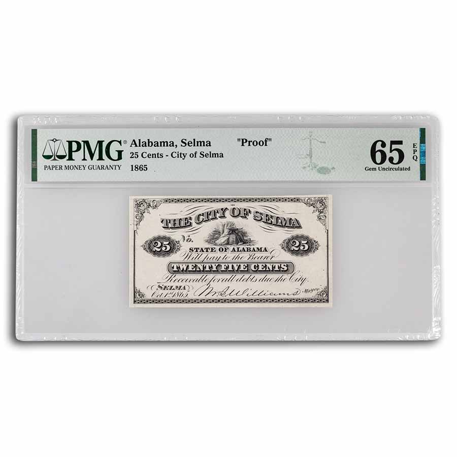 Buy 1865 25 Cents City Of Selma, Alabama Gem CU-65 EPQ PMG Proof | APMEX