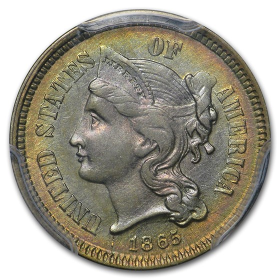 1865 3 Cent Nickel AU-58 PCGS (Beautifully Toned) 1865 3 Cent Nickel AU-58 PCGS (Beautifully Toned)