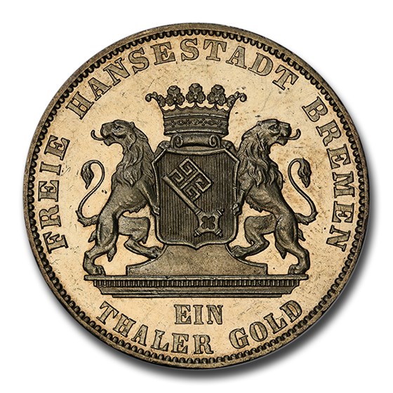 1865-B Germany Silver Thaler MS-63 PCGS (Bremen) 1865-B Germany Silver Thaler MS-63 PCGS (Bremen)