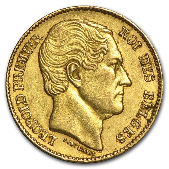 1865 Belgium Gold 20 Francs Leopold I Avg Circ 1865 Belgium Gold 20 Francs Leopold I Avg Circ