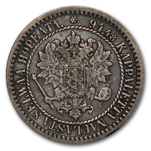 1865 Finland Markka Silver Alexander II VF 1865 Finland Markka Silver Alexander II VF