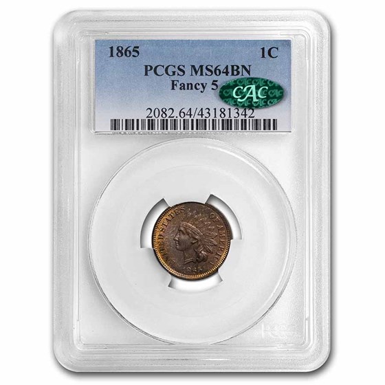 1865 Indian Head Cent MS-64 PCGS CAC (Brown, Fancy 5) 1865 Indian Head Cent MS-64 PCGS CAC (Brown, Fancy 5)