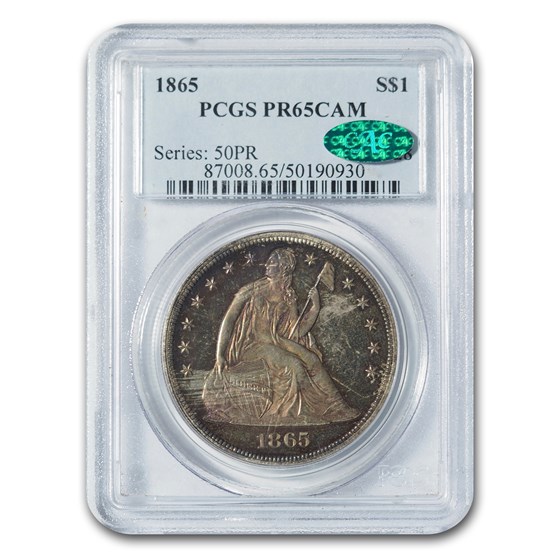 1865 Liberty Seated Dollar PR-65 Cameo PCGS CAC 1865 Liberty Seated Dollar PR-65 Cameo PCGS CAC